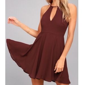 Lulus Glamorous Grace Burgundy Skater Dress